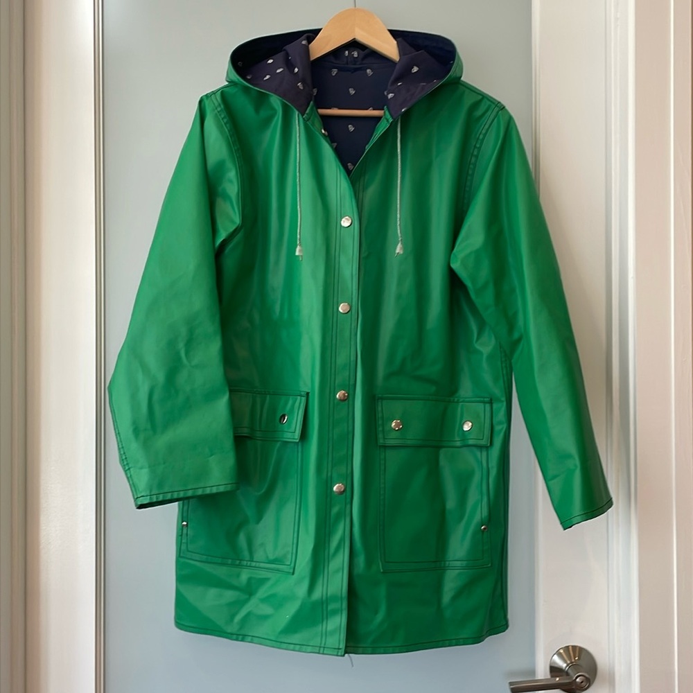 Absolutely adorable bright green raincoat